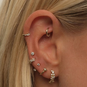 Elegant gold S925 sterling silver U-shaped earrings and ear cuffs set with zircons