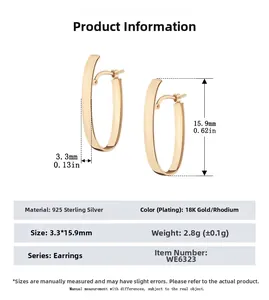 Detailed size chart for 925 sterling silver hoop earrings with dimensions and weight info