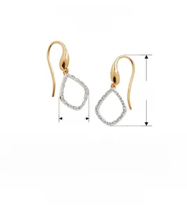 Detail showing dimensions of 925 sterling silver geometric earring with inset diamonds