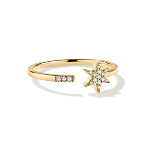 Minimalist S925 sterling silver gold-plated open ring with hexagram star and cubic zirconia