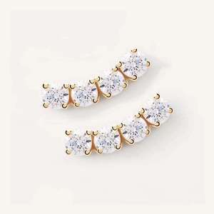 925 Sterling Silver Curved Zirconia Stud Earrings For Women Sparkling Geometric Fashion Jewelry Rhodium Gold Plated Gift
