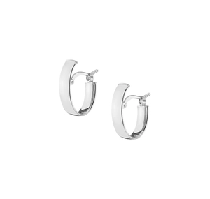 Macro shot of wide S925 sterling silver hoop earrings with a polished surface