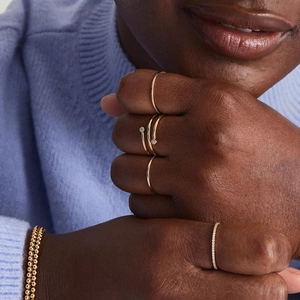 S925 sterling silver multi-layer zircon ring with gold bead bracelets on model