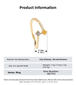 Detailed technical diagram of 925 silver two-tone zircon ring with size measurements