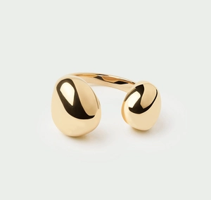 Detailed view of polished gold S925 sterling silver asymmetrical open ring design