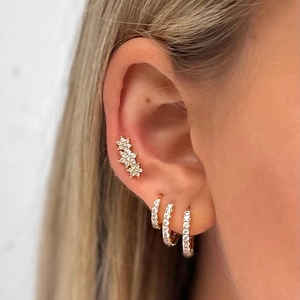 Ensemble de boucles d'oreilles fleur en argent S925 doré et trois anneaux cristal
