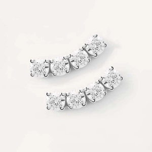 Elegant S925 sterling silver curved stud earrings with five sparkling cubic zirconia stones