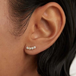 Elegant 18K gold plated S925 silver curved studs featuring four sparkling round zircons