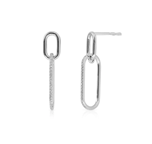 Detailed side view of S925 silver link earrings featuring micro-pave cubic zirconia