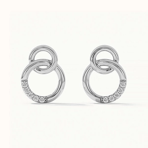 Elegant S925 sterling silver interlocking double hoop earrings with sparkling zircon accents
