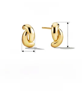 Détail des boucles d'oreilles torsadées en argent S925 plaqué or 18 carats avec mesures