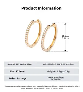 Technical drawing of 925 silver 18K gold earrings with dimensions and weight specs