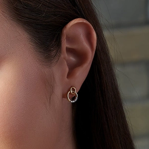 Minimalist S925 sterling silver interlocking double hoop earrings with pavé crystals