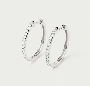 Detailed macro view of S925 sterling silver hoop earrings with pave cubic zirconia