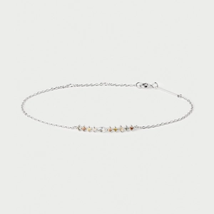 Elegant S925 sterling silver chain bracelet with eleven pastel-colored cubic zirconia gems