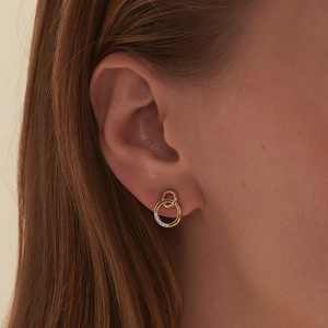 Elegant S925 sterling silver gold double hoop earrings with sparkling pave diamond accents