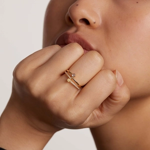Minimalist S925 sterling silver stacked rings with purple zircon and gold accents