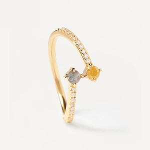 S925 Sterling Silver Open Ring Double Colored Zirconia Pave Rhinestone 18K Gold Plated Adjustable Fashion Jewelry Gift For Women