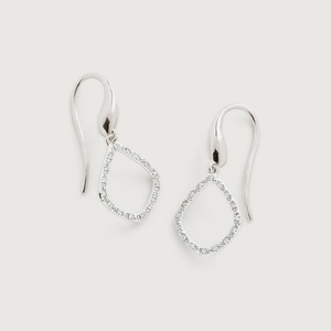 Elegant S925 sterling silver hollow pear-shaped drop earrings with pavé set crystals