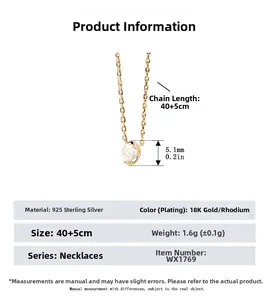 Détails du collier solitaire en argent S925 avec chaîne 40+5cm et pendentif brillant
