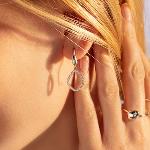 Elegant S925 sterling silver geometric hollow drop earrings with pavé white zircon stones