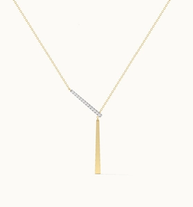 Macro view of 18K gold S925 necklace featuring a geometric Y-shaped diamond pendant