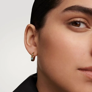 Elegant 925 sterling silver gold hoop earrings with turquoise stone inlay on model