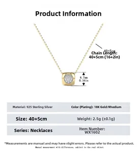 Specifiche della collana in argento 925 con pendente quadrato e placcatura in oro 18K