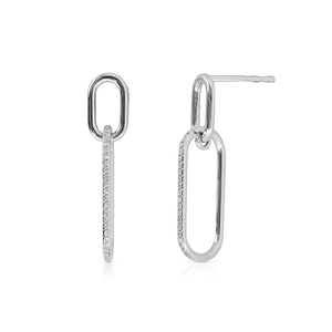 Elegant S925 sterling silver double link earrings with oval micro-pave cubic zirconia