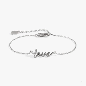Minimalist S925 silver love letter bracelet with adjustable chain and lobster clasp