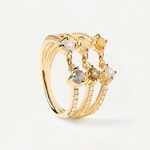 Luxury 925 Sterling Silver Triple Connected Ring Multi Color Gemstone Pave Rhinestone Adjustable Open Ring Jewelry For Women