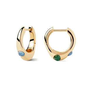 Elegant gold S925 sterling silver huggie earrings with colorful zircon gemstones