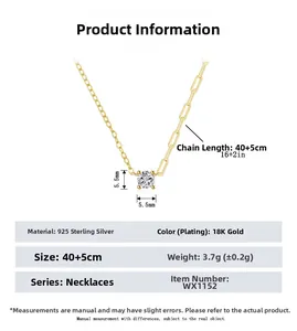 Size chart for S925 sterling silver chain necklace with zircon and 18K gold plating