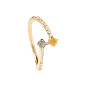 Minimalist S925 silver ring with dual colored stones and sparkling pave diamonds