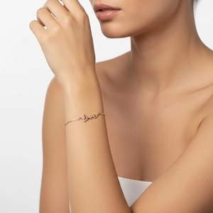 Elegant gold S925 sterling silver chain bracelet with cursive love script for women