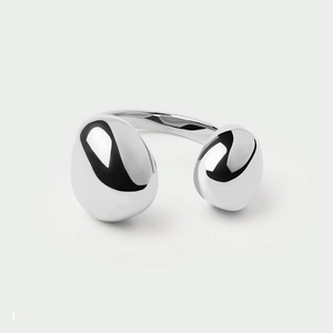 Polished S925 sterling silver open ring with asymmetrical organic sphere design