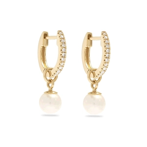 Elegant 925 Sterling Silver Artificial Pearl Hoop Earrings Micro Paved Zirconia Shell Artificial Pearl Pendant Earrings For Women Jewelry