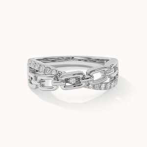 S925 sterling silver chain ring with pavé-set sparkling cubic zirconia for women