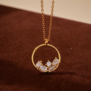 925 Sterling Silver Zirconia Pendant Necklace For Women Elegant 18K Gold Plated Round Circle Geometric Commute Fashion Jewelry