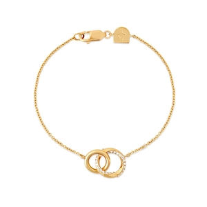 Elegante bracciale in argento 925 con due anelli intrecciati e pietre di zircone