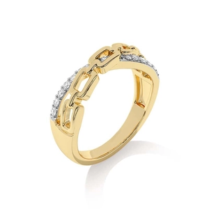 Crossed chain link S925 sterling silver ring with pavé diamonds in gold finish
