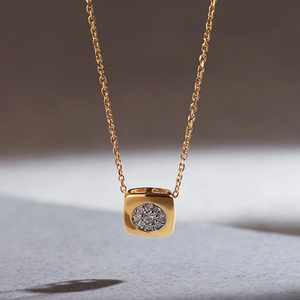 Collana in Argento Sterling 925 per Donna Ciondolo Geometrico Quadrato con Strass Placcato Oro Argento Elegante Gioielli Regalo