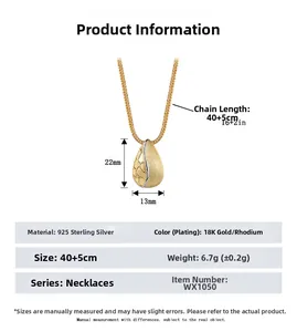 Detailed size specifications for S925 sterling silver brushed drop pendant necklace