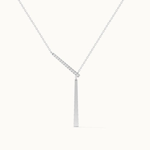 Minimalist S925 silver Y-shaped drop necklace with pavé bar and vertical pendant