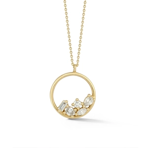 S925 sterling silver gold necklace with asymmetric multi-cut cubic zirconia pendant