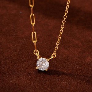 Women's 925 Sterling Silver Necklace 18K Gold Plated Rhinestone Inlaid Paperclip Patchwork Chain Irregular Clavicle Chain Jewelry