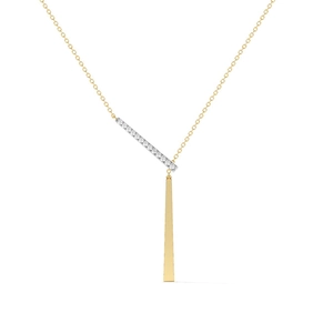 Minimalist S925 geometric Y-necklace with silver pavé bar and gold rectangular pendant