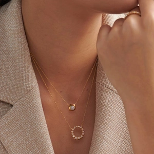 Collane S925 argento oro a strati con ciondoli geometrici quadrati e rotondi