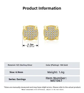 Detail view of 6.9mm square 925 sterling silver stud earrings with 18K gold plating