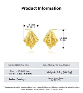 Détail des boucles d'oreilles en argent 925 avec texture irrégulière et dimensions